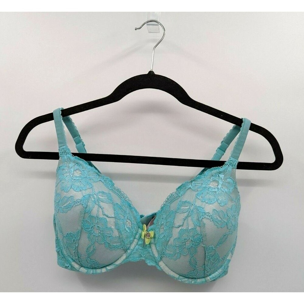 Victoria's Secret Bra Women’s 36D Aqua Blue Jeweled Lined Perfect Coverage
